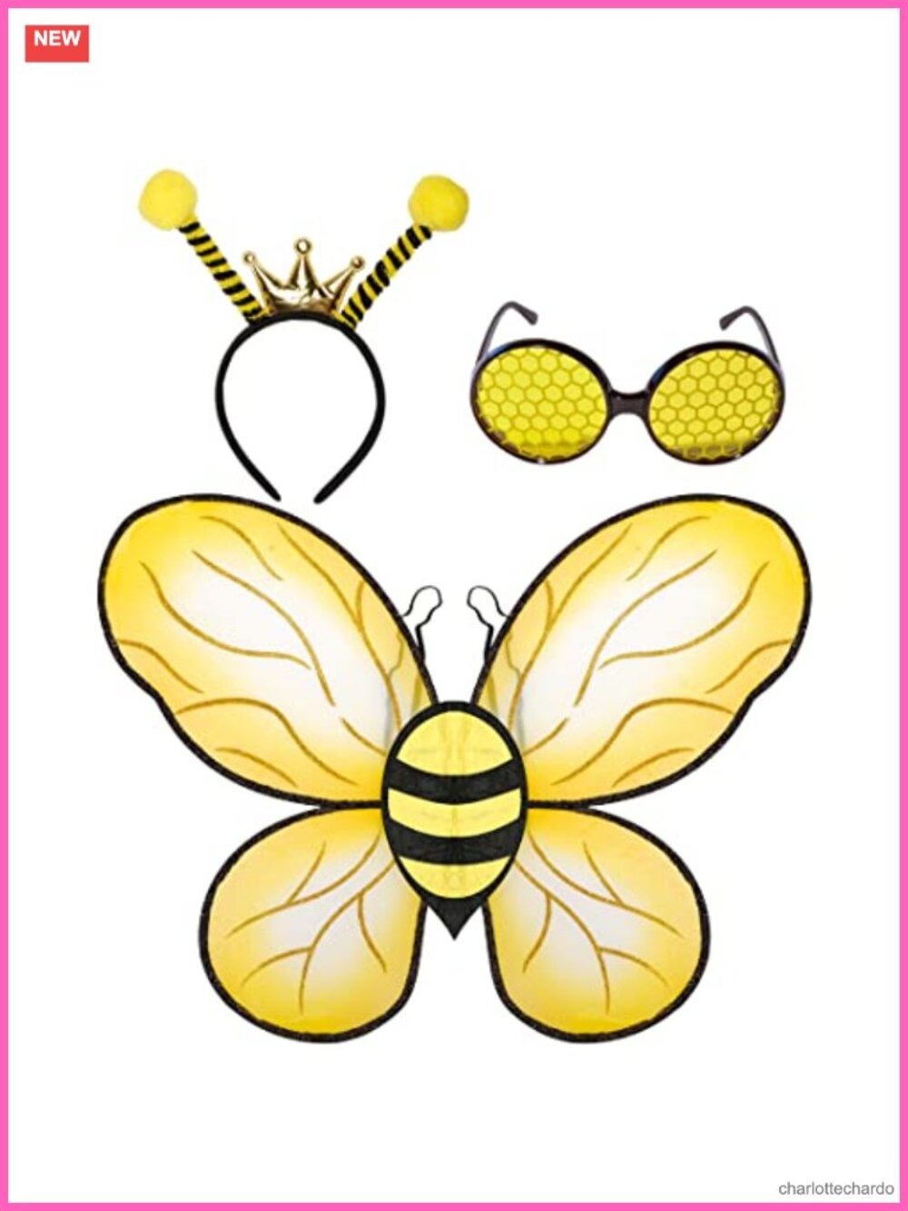 Bee Wings Antenna Headband Glasses Adult Costume Accessory Set